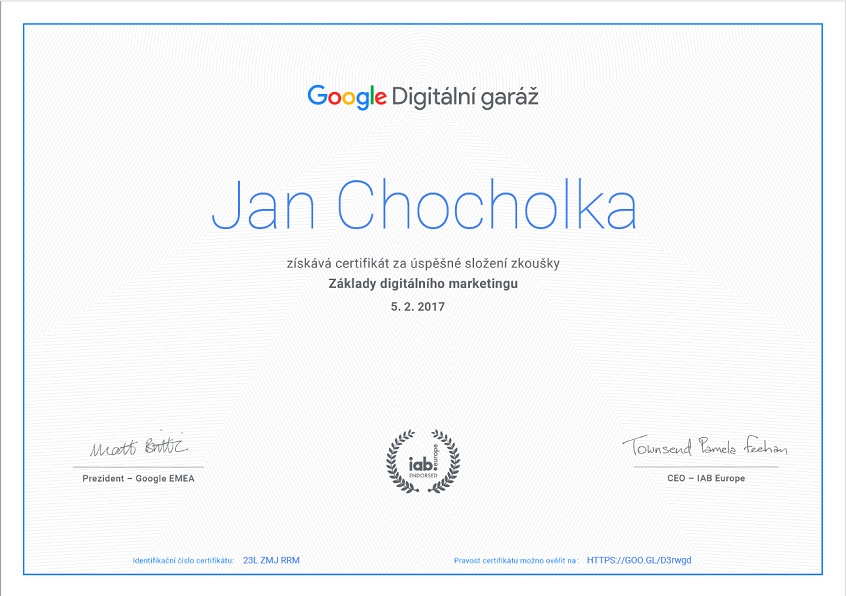 Certifikát Digitální garáž Google